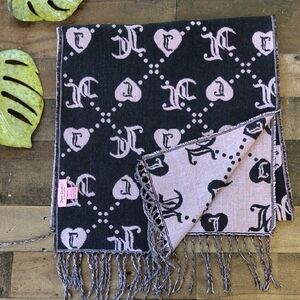 Juicy Couture Logo Black & Pink Oversized Patterned Scarf
